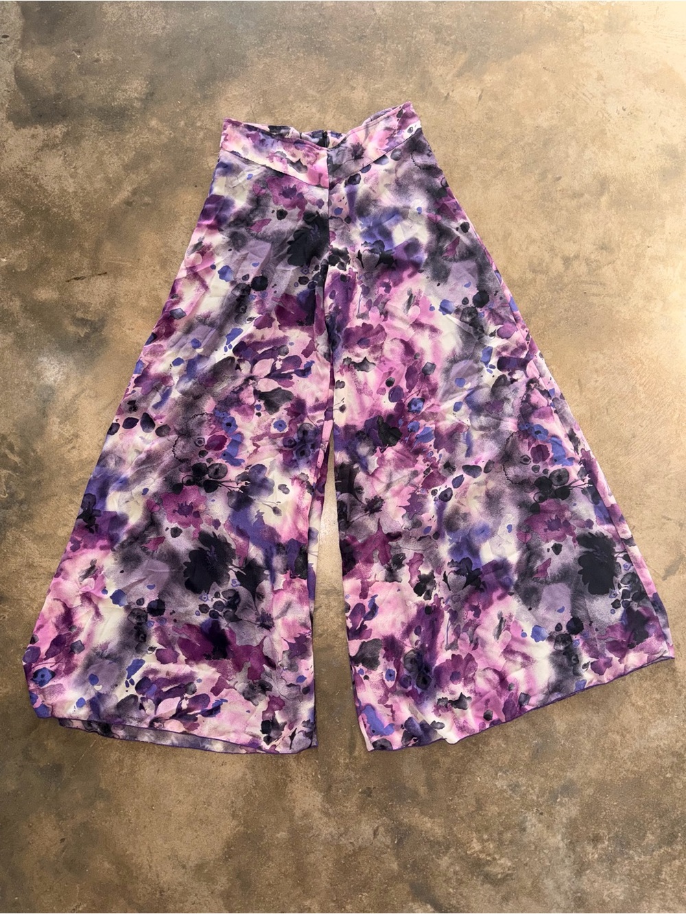 Rue21 M Purple Watercolor Floral Palazzo Wide Leg Pants Made in USA